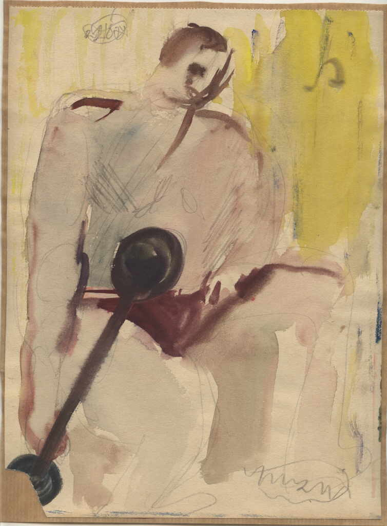 Anzinger Siegfried 
"Kraftakt", from the series "Zirkus", 1977
aquarelle, gouache, pencil / paper
28 x 21 cm