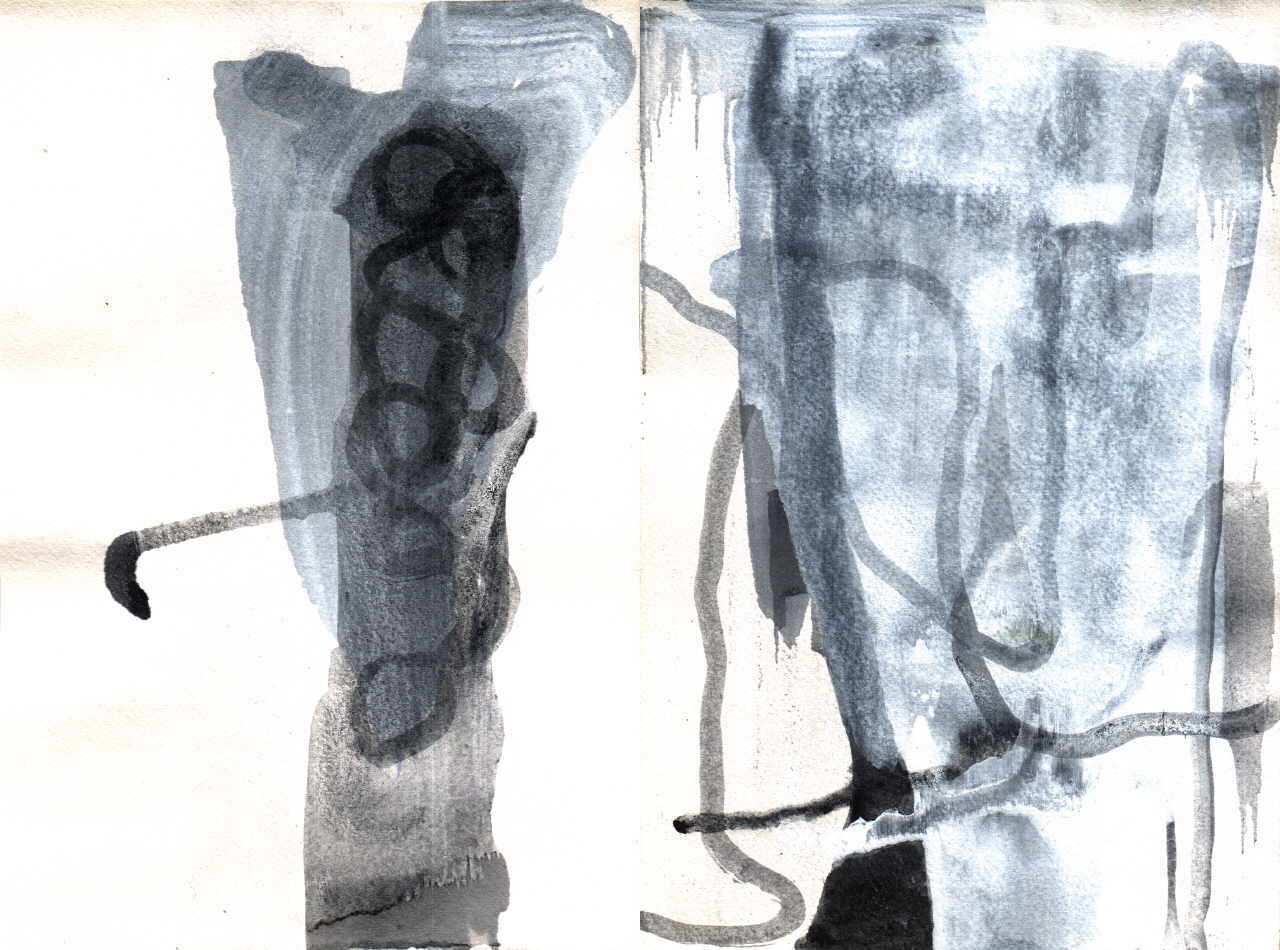 Erwin Bohatsch 
aus "Konzert der 510 Glückwunschkarten", 1996
técnica mixta / papel hecho a mano
2 * 21 x 14 cm