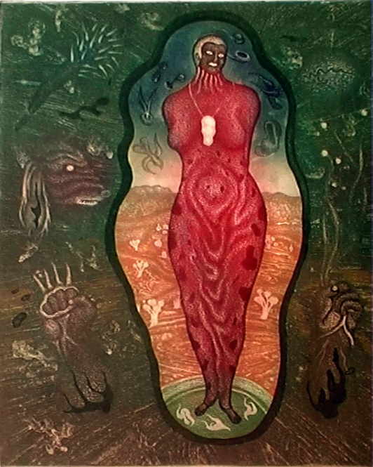 Arik Brauer 
sin título, 1972
Farbradierung (Zustandsprobedruck / Unikat)
tamaño de la plancha 25 x 20 cm