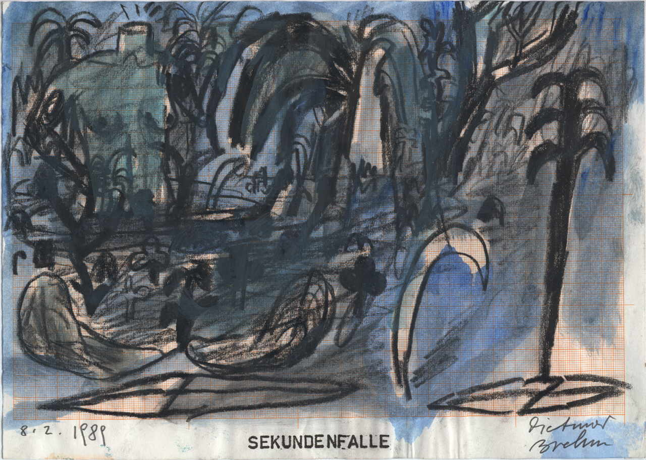 Brehm Dietmar 
"Sekundenfalle", 8.2.1989
técnica mixta / papel
21 x 29 cm