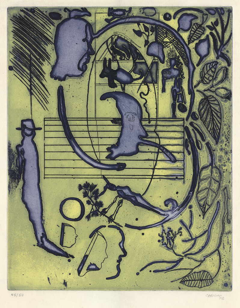 Castillo Jorge 
"Der Dichter kommt in Hauchnah an", 1972
etching / handmade paper
Plattengröße 60 x 50 cm Papiergröße 76 x 56 cm