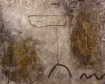 DEWITT Zos 
"Odin", 2002 
Laserbedruckte Transparentfolie, Schlagmetall y Acrílico sobre OSB 
 49 x 62 cm  
 
chascar por favor la imagen para agrandar