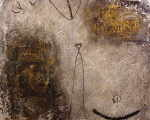 DEWITT Zos 
"Quetzalcoatl", 2002 
Laserbedruckte Transparentfolie, Schlagmetall and Acrylic on OSB 
 49 x 62 cm  
 
please click the image to enlarge