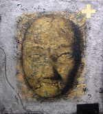 DEWITT Zos 
"Jericho Skull" de la serie "Natur", 2003 
Digitaldruck, Schlagmetall y Acrílico sobre OSB 
 62 x 55 cm  
 
chascar por favor la imagen para agrandar