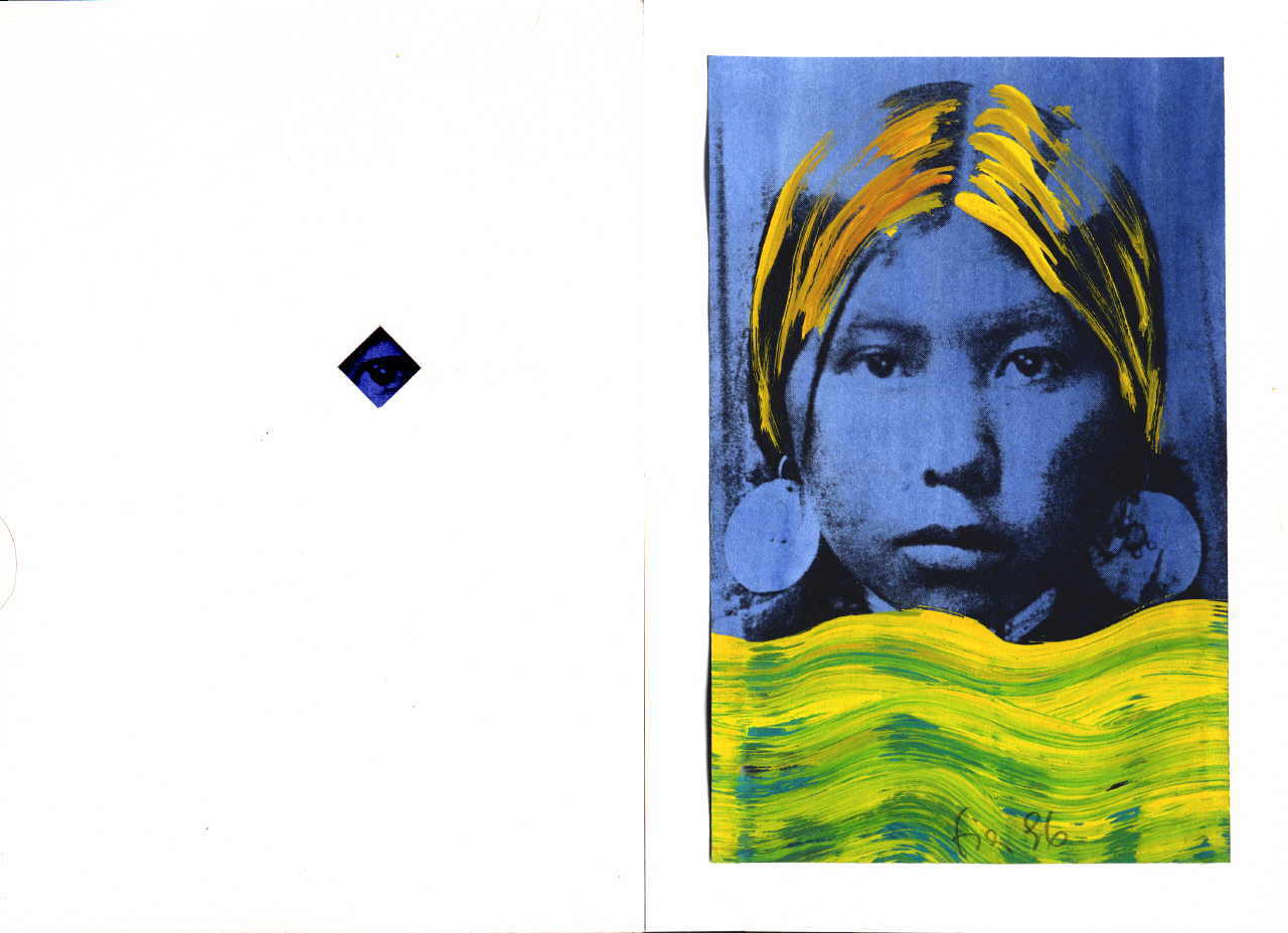 Fian Helmut 
aus "Konzert der 510 Glückwunschkarten", 1996
mixed media, silhouette / handmade paper
2 * 21 x 14 cm