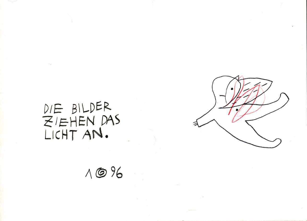 Glück Anselm 
aus "Konzert der 510 Glückwunschkarten", 1996
pencil, crayon /  handmade paper
2 * 21 x 14 cm