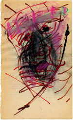 KERSCHBAUMER Martha C. 
"Torso" 
india ink, oil-chalk / bookpage 
 19 x 15 cm  
 
please click the image to enlarge