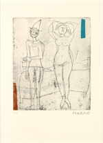 MARINI Marino 
"Giocolieri", 1971 
color etching 
Plattengröße 29 x 25 cm  
 
please click the image to enlarge