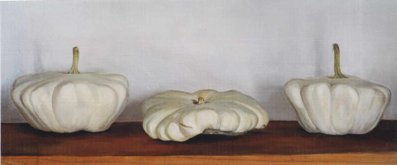 Mehl Ingeburg 
"Kürbisse", 1998
oil / wood
19 x 45 cm