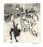 MOLDOVAN Kurt 
"Zirkus", 1971 
etching (83 / 200) 
Plattengröße 19 x 18 cm Papiergröße 23,9 x 21,7 cm 
 
please click the image to enlarge