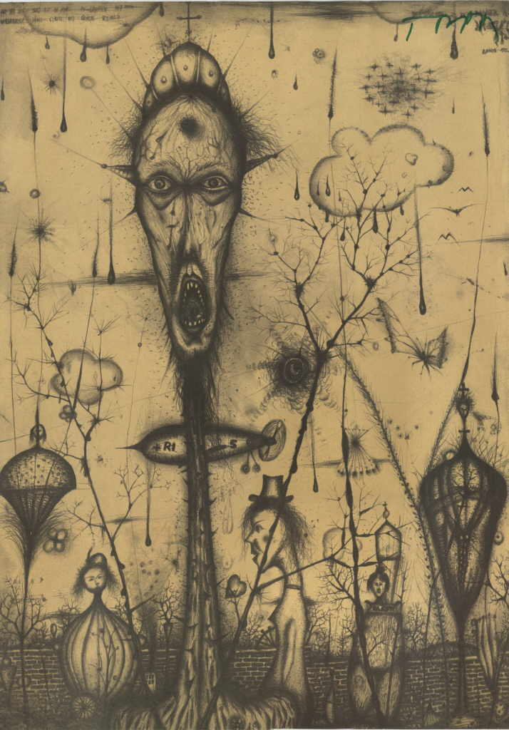 Rainer Arnulf 
"Martyrium mit langen Hals", 1968
Plakat zur Ausstellung 1968 Sonderdruck auf starkem Papier, ohne Schrift, Auflage 300 Grün signiert Trrr
58 x 42 cm