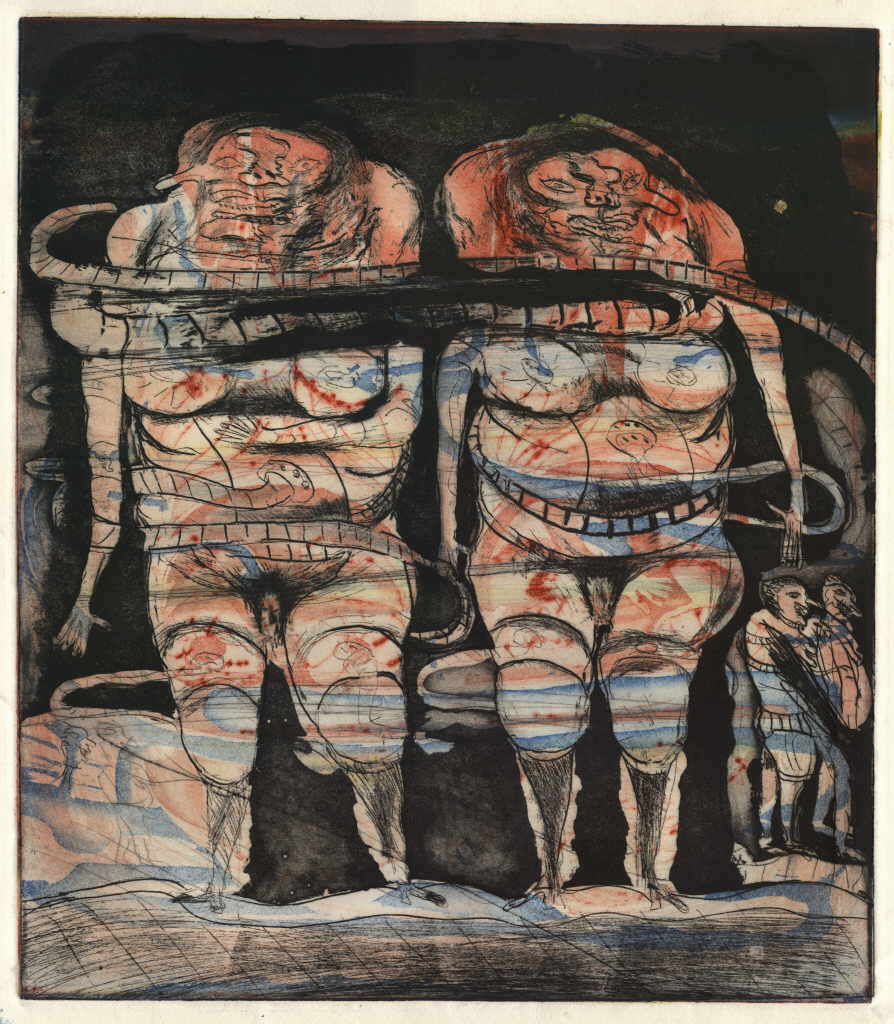 Ringel Franz 
"Zwillinge", 1972
color etching proof (unique piece)
Plattengröße 43 x 37 cm
