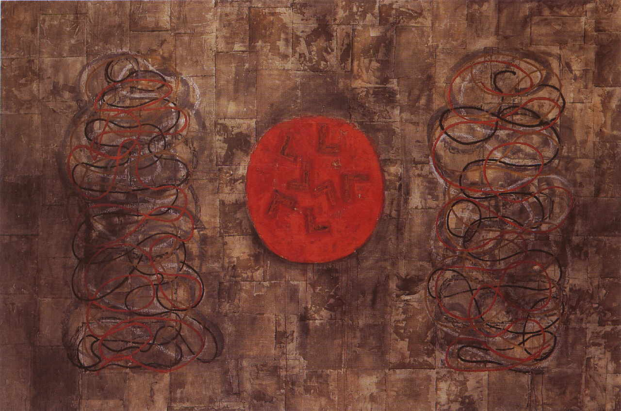 Sapere Horacio 
"Danza de orbitas", 1991
Mischtechnik, Collage / Leinwand
180 x 270 cm