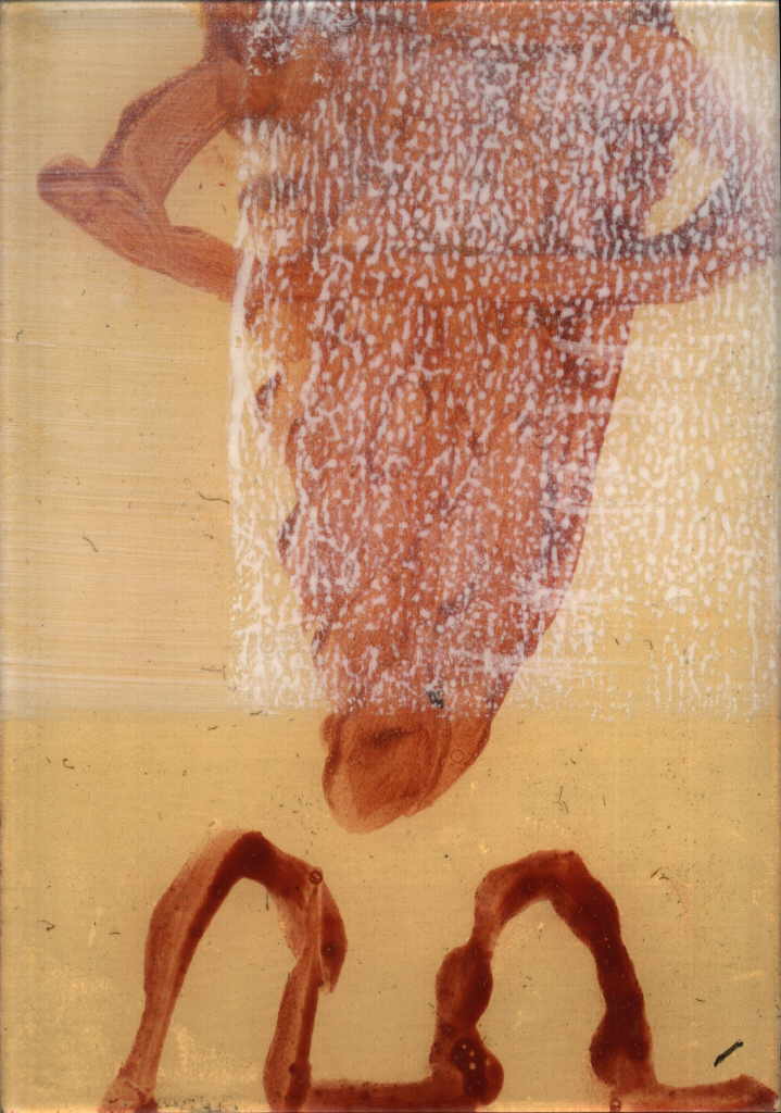Sennhauser Helmut 
aus "Konzert der 510 Glückwunschkarten", 1996
mixed media, Acrylplatte / handmade paper
21 x 14 cm