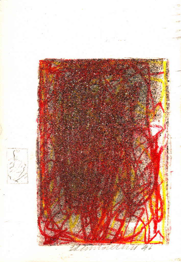 Steinkellner Friedrich 
aus "Konzert der 510 Glückwunschkarten", 1996
técnica mixta / papel hecho a mano
21 x 14 cm