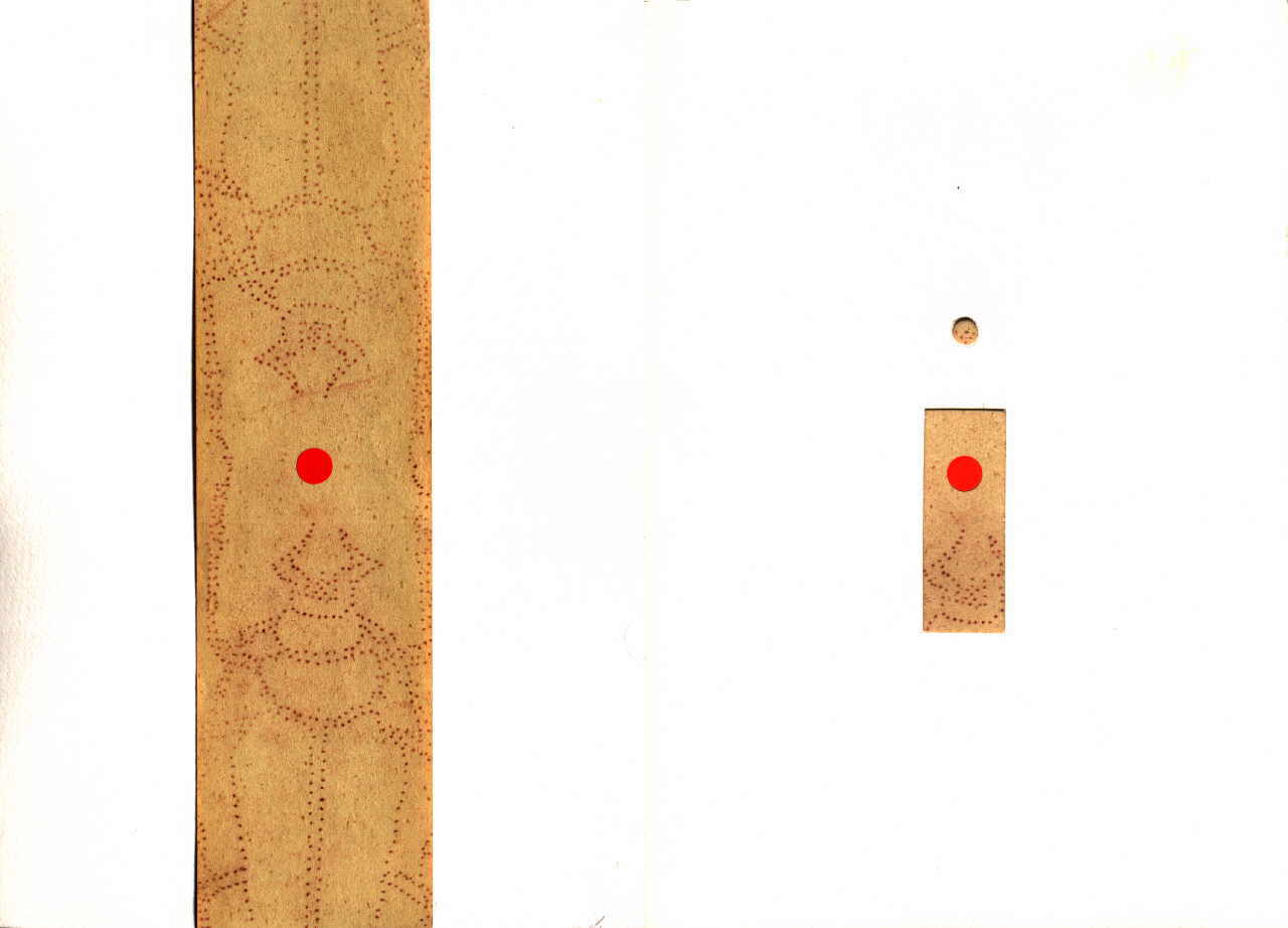 Tscherni Martina 
aus "Konzert der 510 Glückwunschkarten", 1996
mixed media / handmade paper
2 * 21 x 14 cm