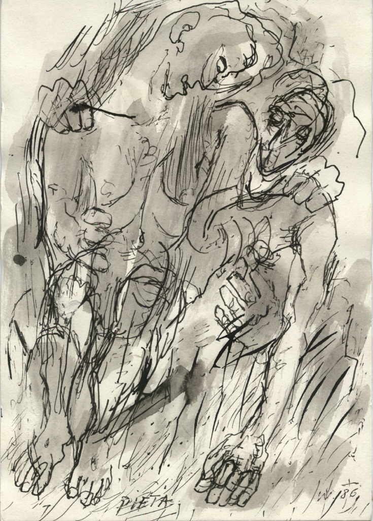 Wukounig Reimo 
"Pieta", 1986
india ink / paper
29 x 21 cm