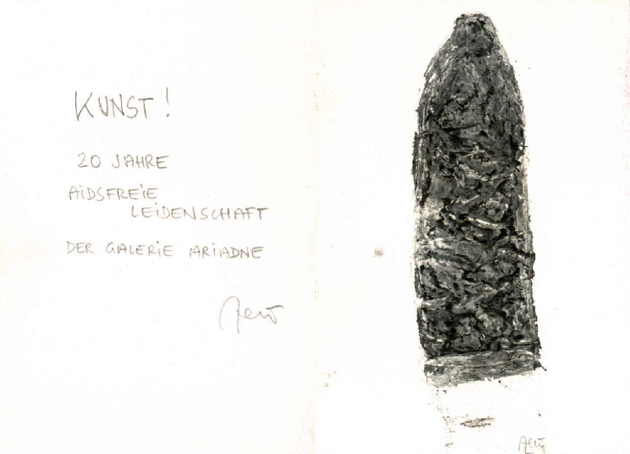 Zein Kurt 
aus "Konzert der 510 Glückwunschkarten", 1996
etching, pencil / handmade paper (unique piece)
2* 21 x 14 cm