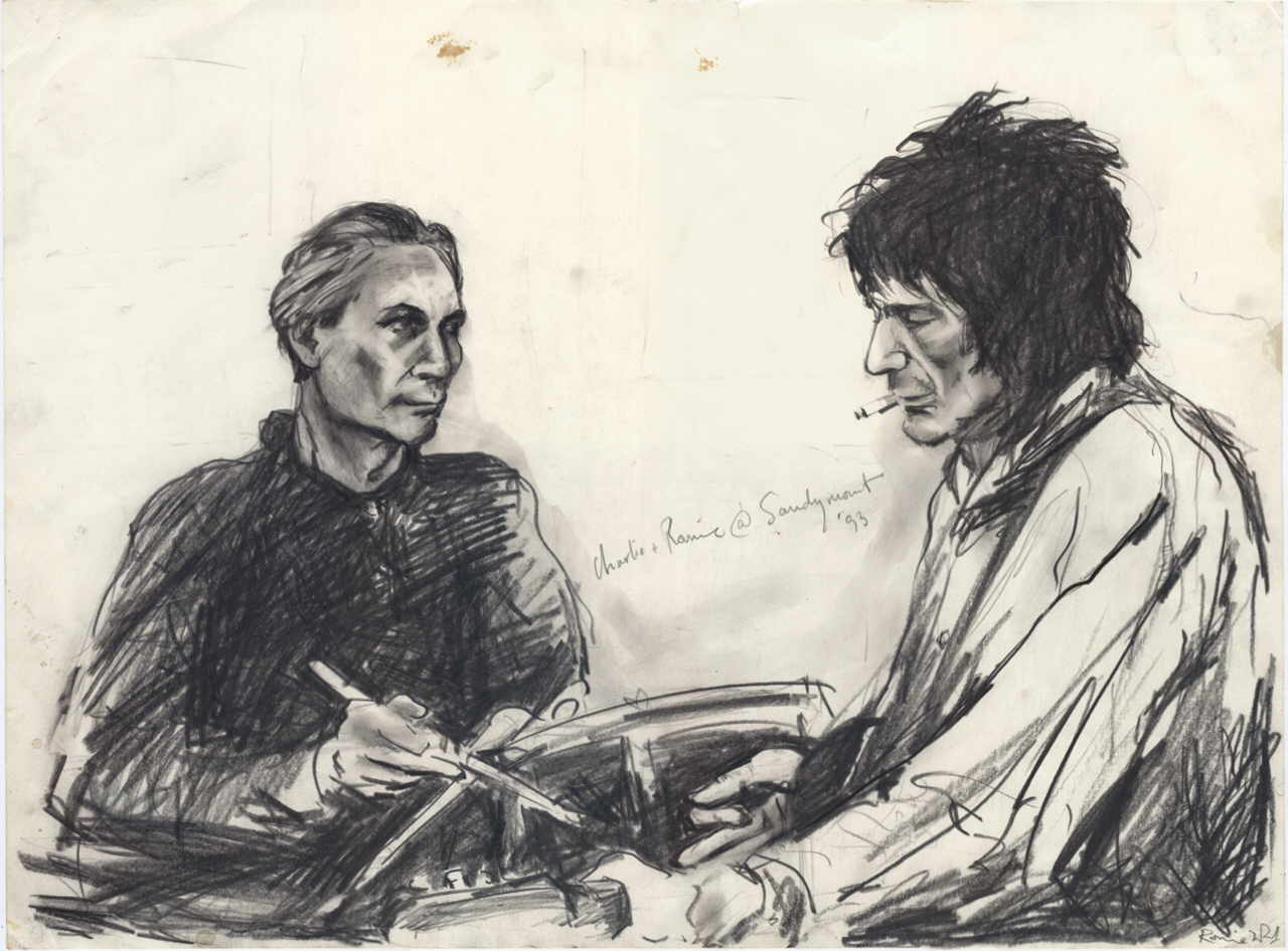 Ronnie Wood 
"Charlie + Ronnie @ Sandymounth", 1993
pencil, graphite / paper
45 x 60 cm